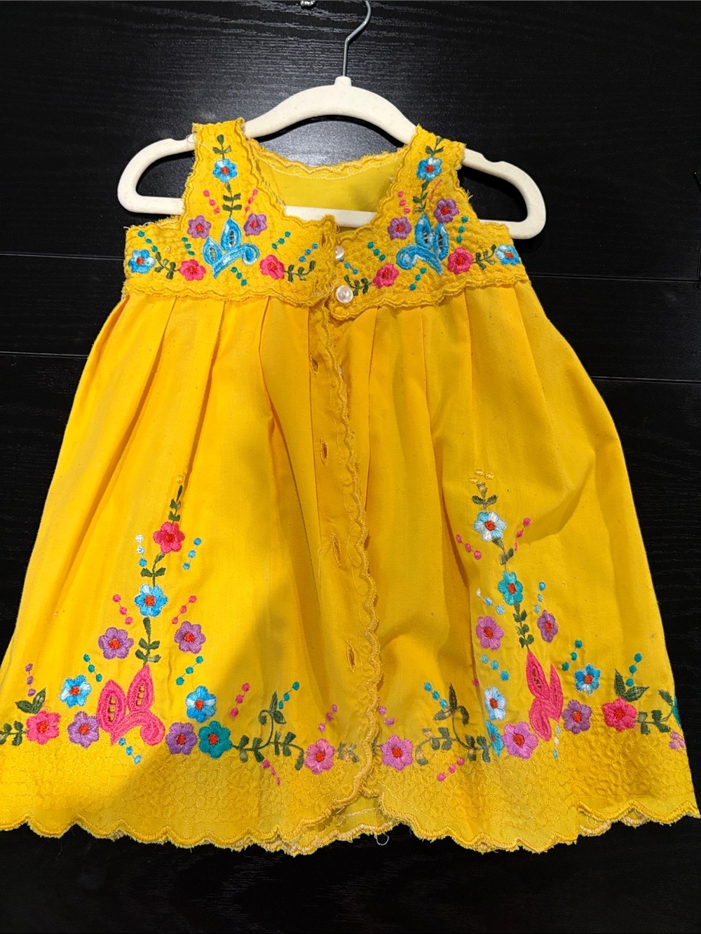 Yellow Mexican Embroidered Baby Dress with Floral Detail